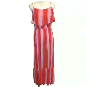 Old Navy Maxi Dress Pink Orange. Adjustable Spaghetti Strap. Layered. Sz Medium